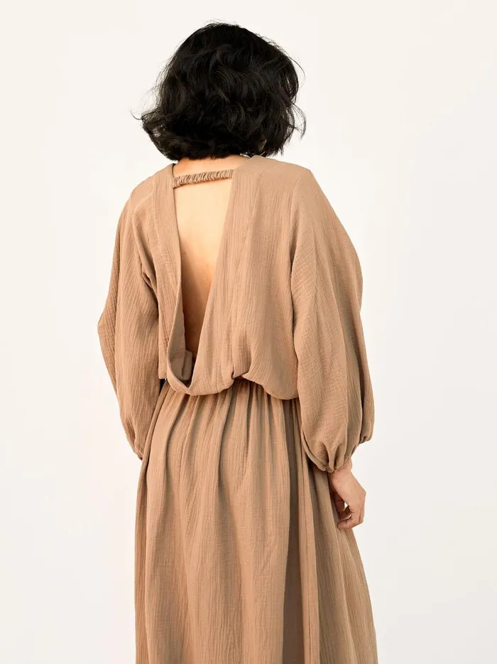 Women Floria Open Back Dress Almond The UNDONE Dresses