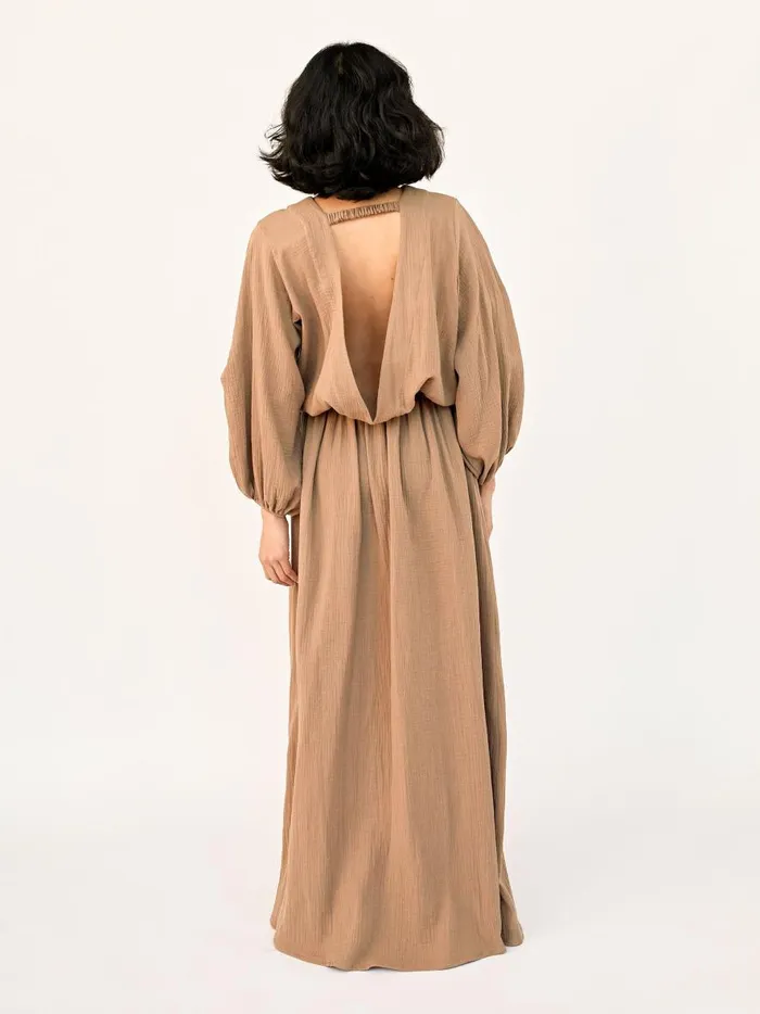 Women Floria Open Back Dress Almond The UNDONE Dresses