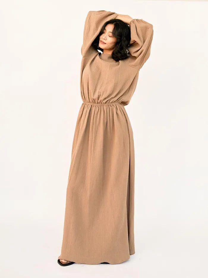 Women Floria Open Back Dress Almond The UNDONE Dresses