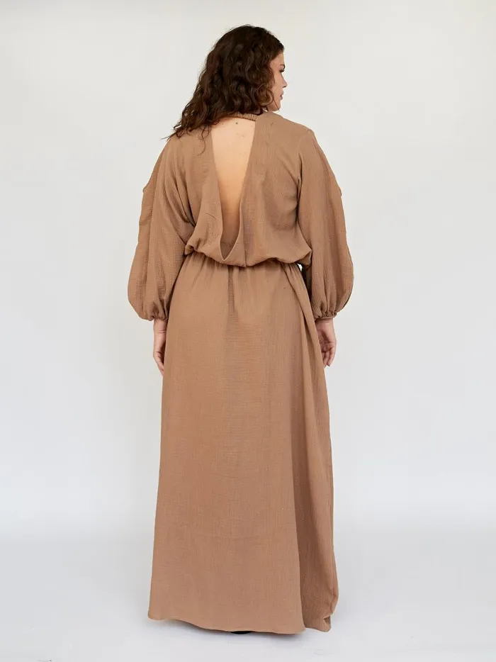 Women Floria Open Back Dress Almond The UNDONE Dresses