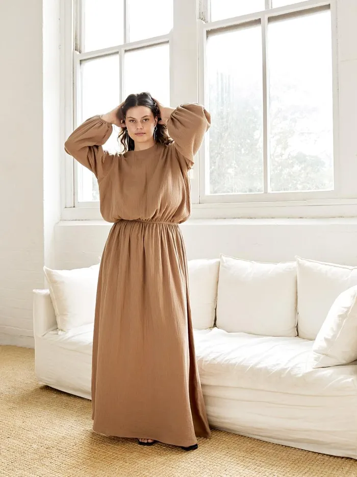 Women Floria Open Back Dress Almond The UNDONE Dresses