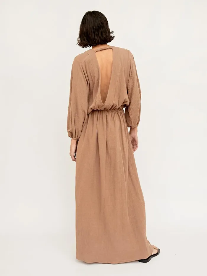 Women Floria Open Back Dress Almond The UNDONE Dresses