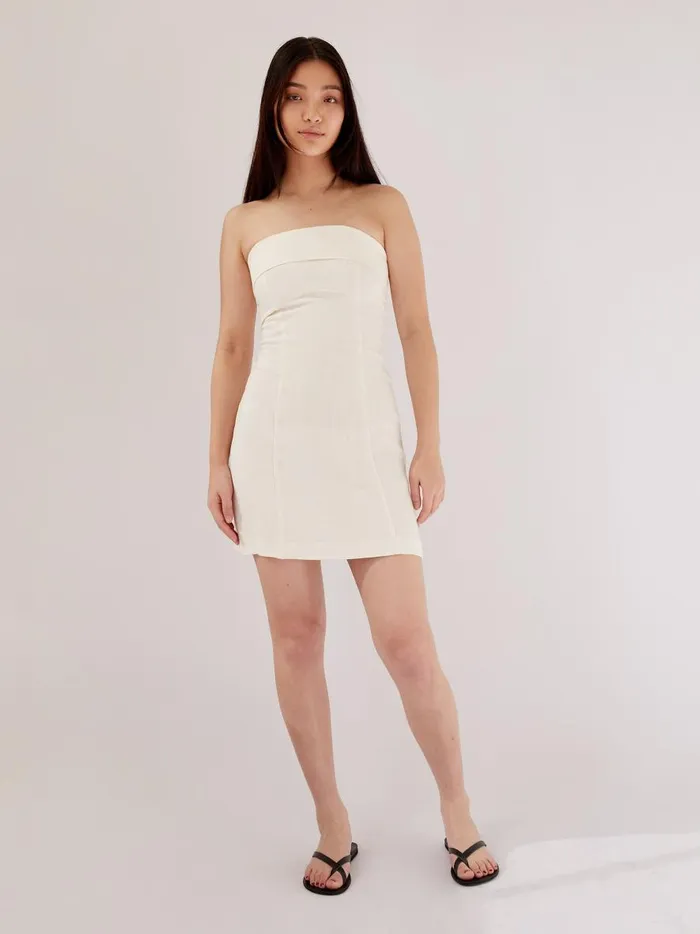Women Fold Detail Mini Dress Ivory The UNDONE Dresses