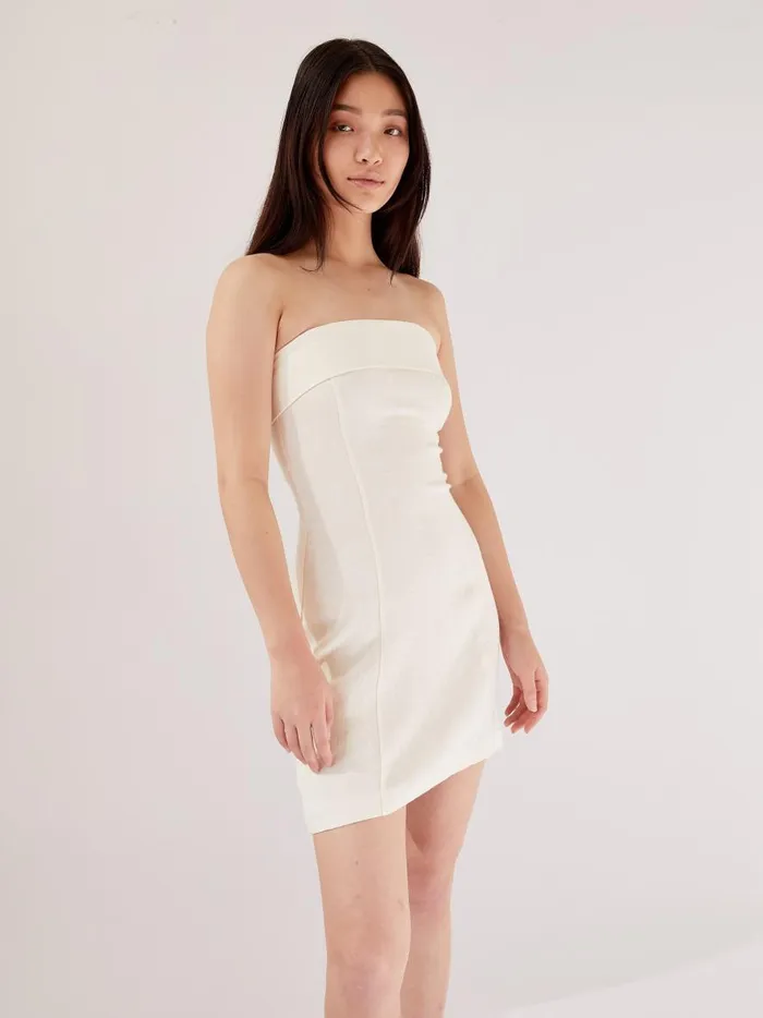 Women Fold Detail Mini Dress Ivory The UNDONE Dresses