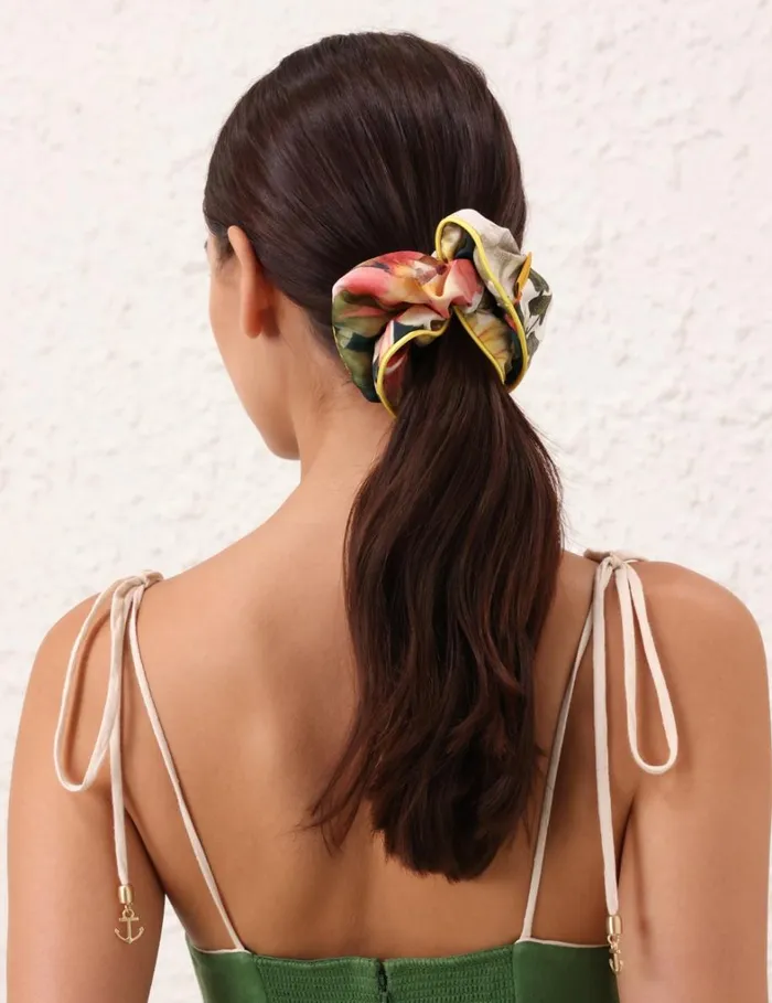 Women Hair Accessories Zimmermann Double Faced Silk Scrunchie Ivory Palm