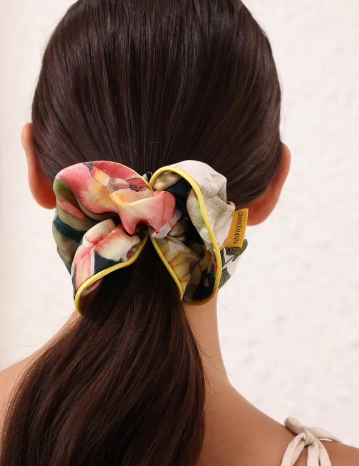 Women Hair Accessories Zimmermann Double Faced Silk Scrunchie Ivory Palm