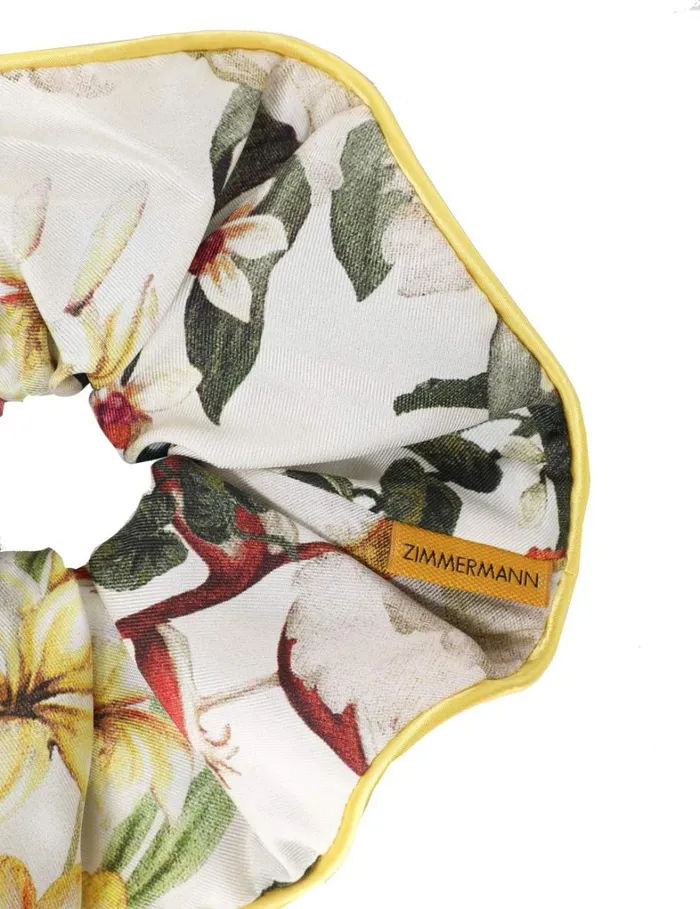 Women Hair Accessories Zimmermann Double Faced Silk Scrunchie Ivory Palm