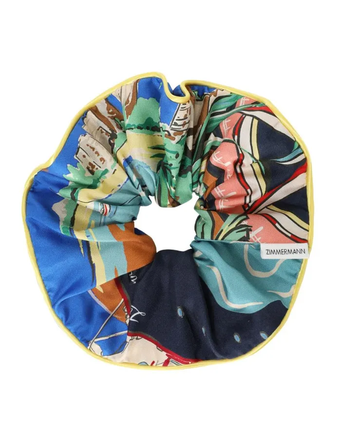 Women Hair Accessories Zimmermann Double Faced Silk Scrunchie Nautical Map
