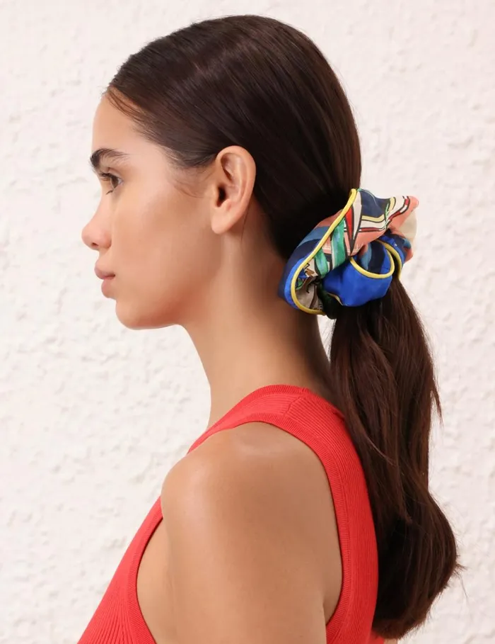 Women Hair Accessories Zimmermann Double Faced Silk Scrunchie Nautical Map