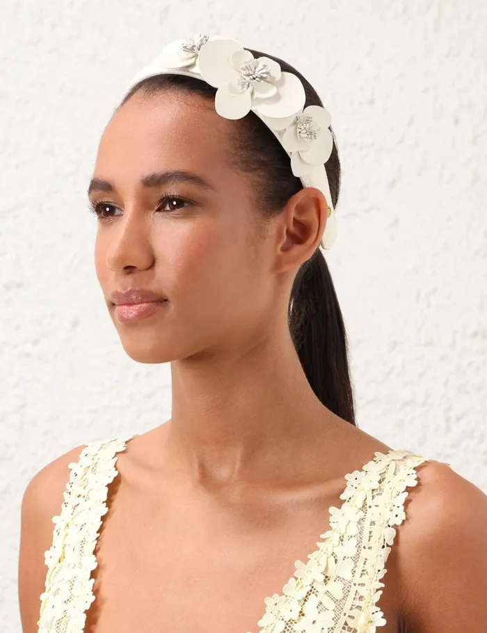 Women Hair Accessories Zimmermann Orchid Leather Headband Latte