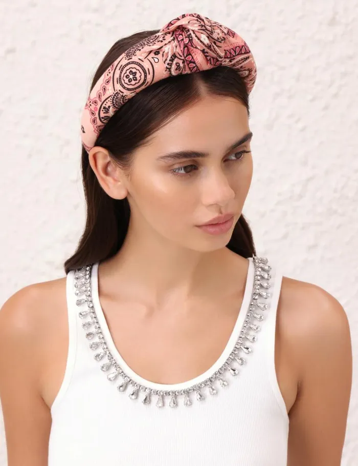 Women Hair Accessories Zimmermann Printed Linen Headband Pink Bandana