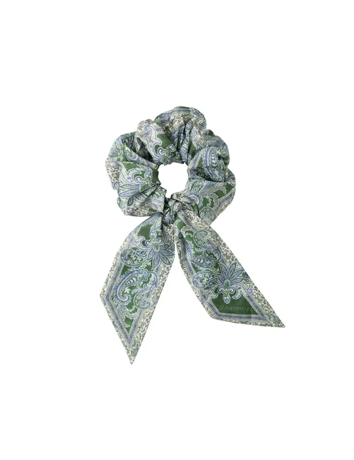 Women Hair Accessories Zimmermann Printed Silk Scrunchie Green Paisley