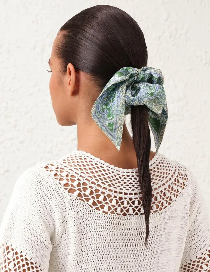 Women Hair Accessories Zimmermann Printed Silk Scrunchie Green Paisley
