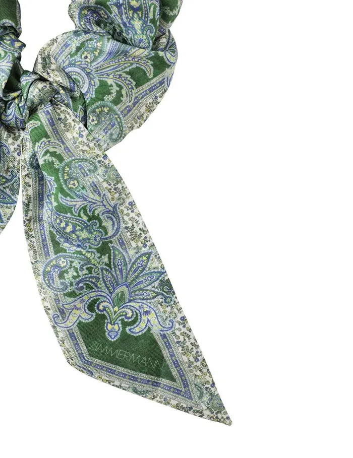 Women Hair Accessories Zimmermann Printed Silk Scrunchie Green Paisley