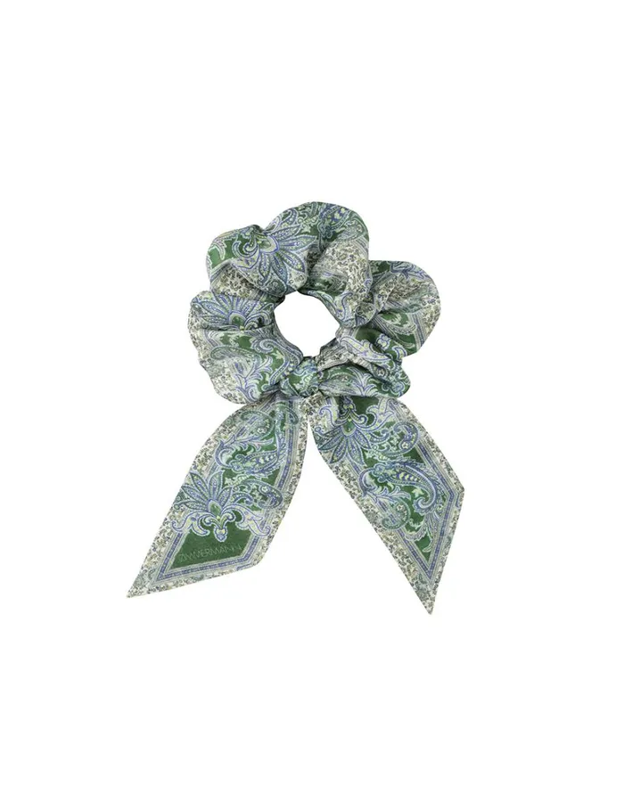 Women Hair Accessories Zimmermann Printed Silk Scrunchie Green Paisley