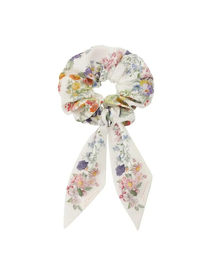 Women Hair Accessories Zimmermann Printed Silk Scrunchie Ivory Wild Flowers