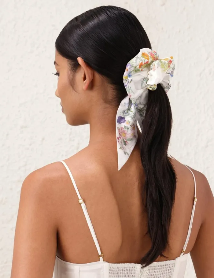 Women Hair Accessories Zimmermann Printed Silk Scrunchie Ivory Wild Flowers