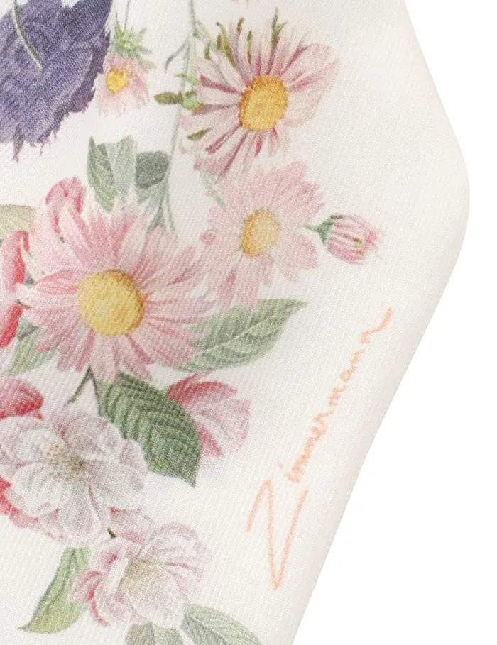 Women Hair Accessories Zimmermann Printed Silk Scrunchie Ivory Wild Flowers