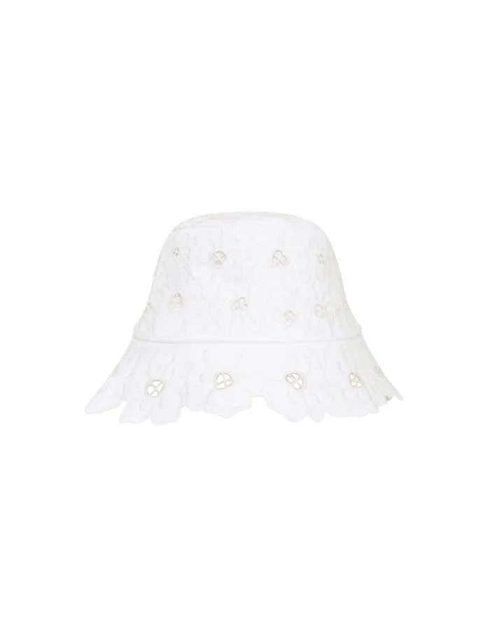 Women Hats Zimmermann Floral Embroidery Bucket Hat Ivory