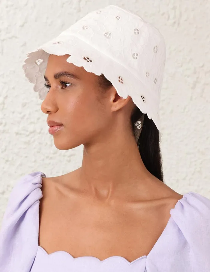 Women Hats Zimmermann Floral Embroidery Bucket Hat Ivory