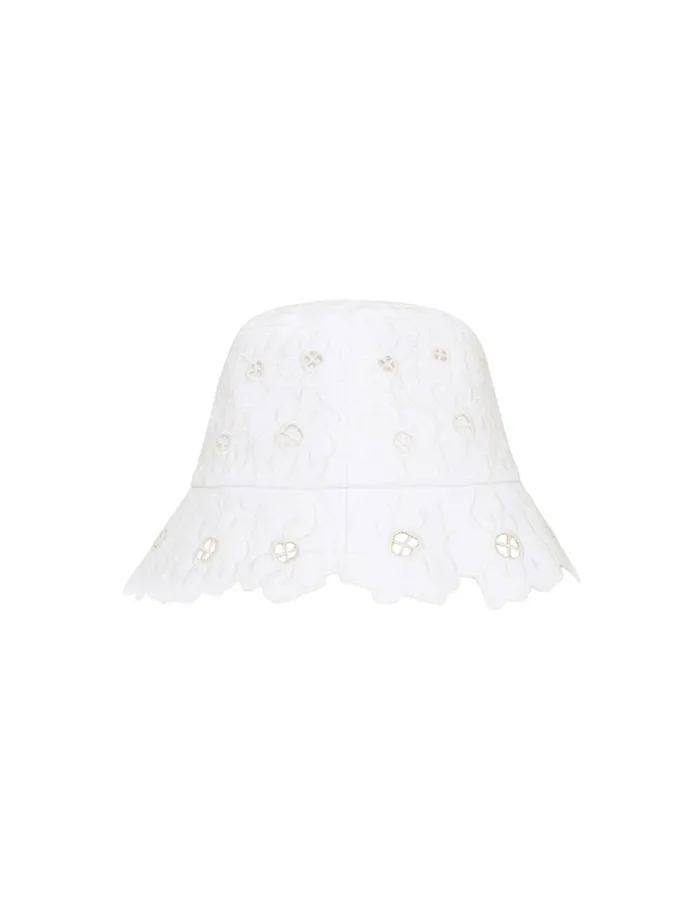 Women Hats Zimmermann Floral Embroidery Bucket Hat Ivory