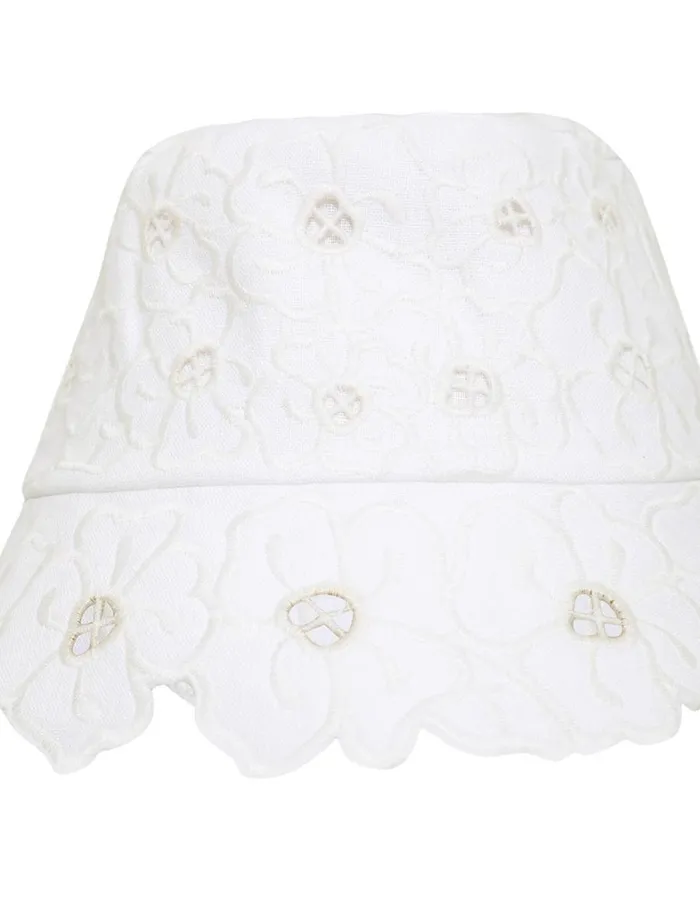 Women Hats Zimmermann Floral Embroidery Bucket Hat Ivory