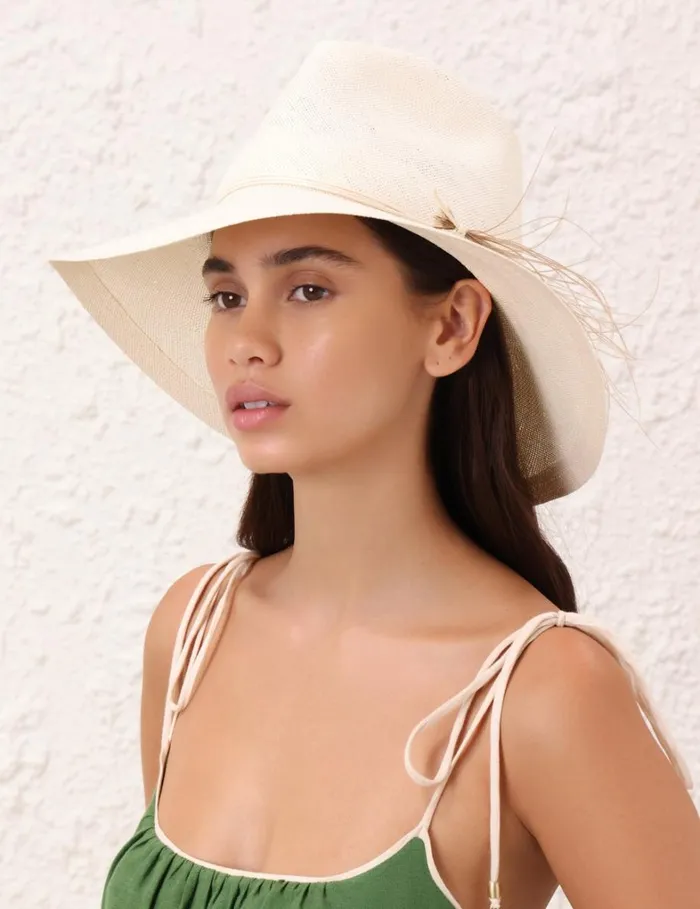 Women Hats Zimmermann Glazed Straw Collapsible Hat Natural