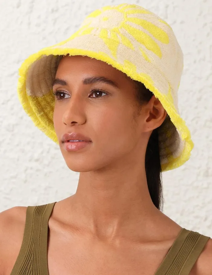 Women Hats Zimmermann Jacquard Towel Bucket Hat Yellowcream