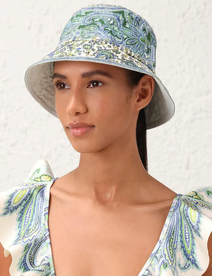 Women Hats Zimmermann Printed Canvas Bucket Hat Green Paisley