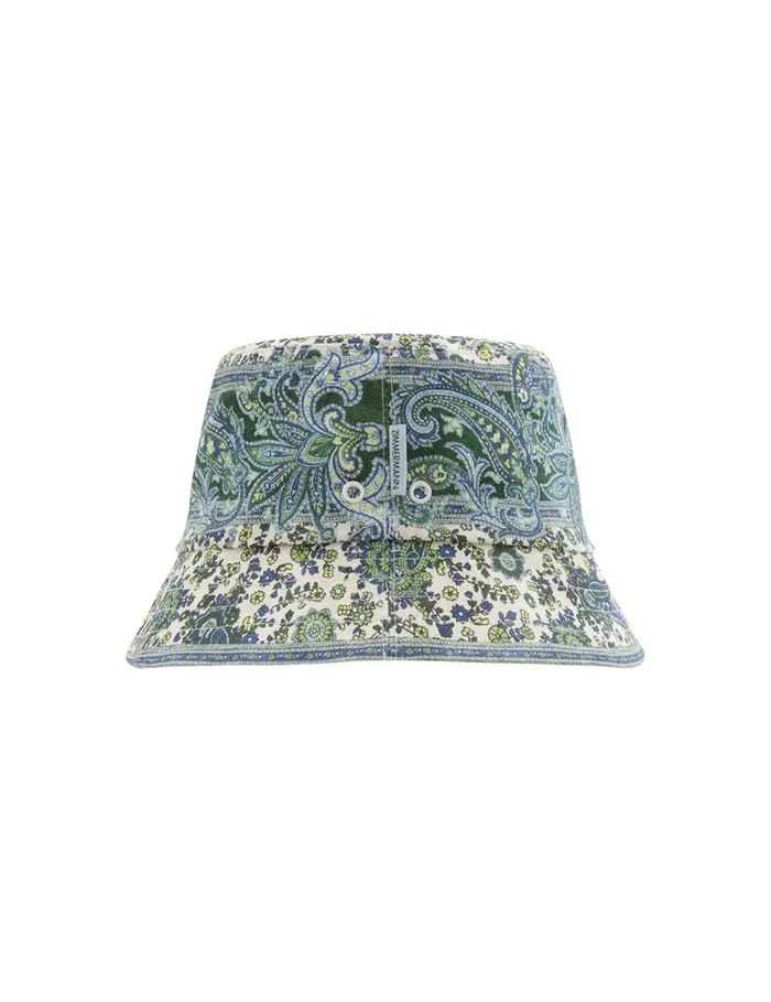 Women Hats Zimmermann Printed Canvas Bucket Hat Green Paisley