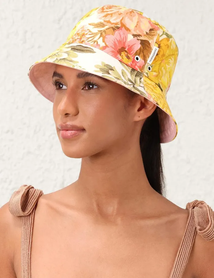 Women Hats Zimmermann Printed Canvas Bucket Hat Patch Floral