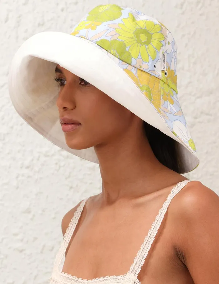Women Hats Zimmermann Printed Long Brim Bucket Hat Green Multi Floral