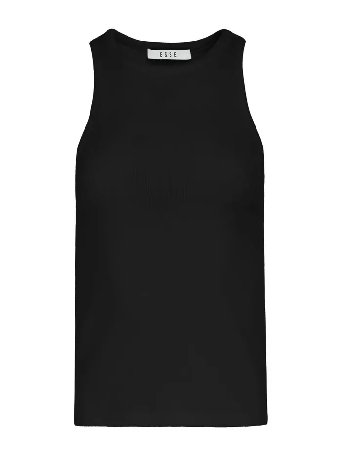 Women High Neck Rib Tank Top Black The UNDONE Tops