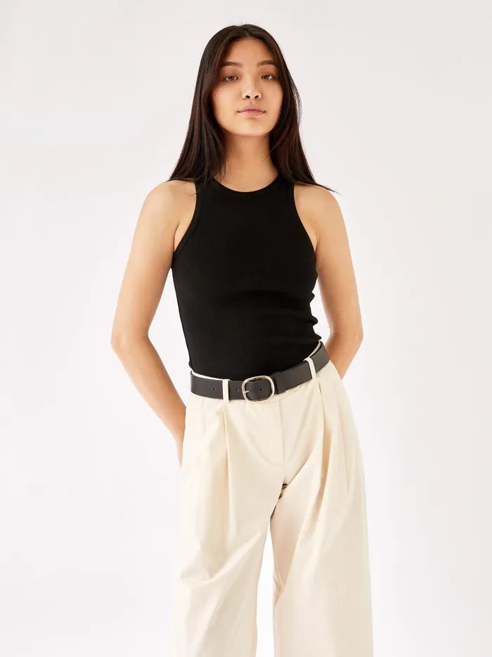 Women High Neck Rib Tank Top Black The UNDONE Tops