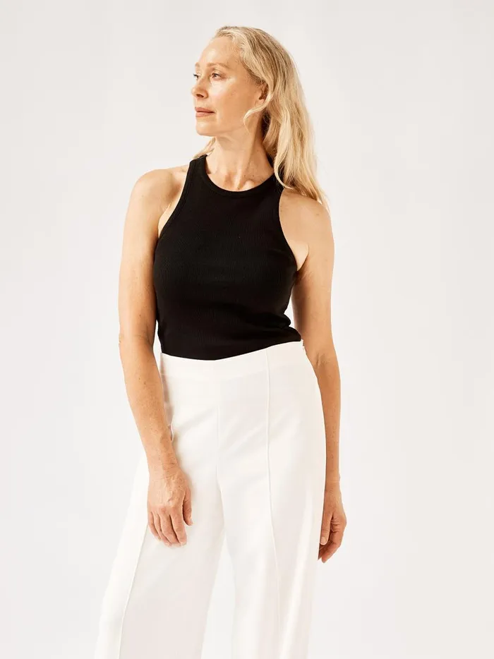 Women High Neck Rib Tank Top Black The UNDONE Tops
