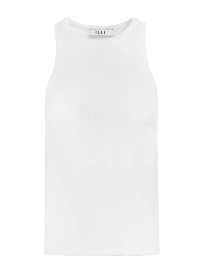 Women High Neck Rib Tank Top Ivory The UNDONE Tops