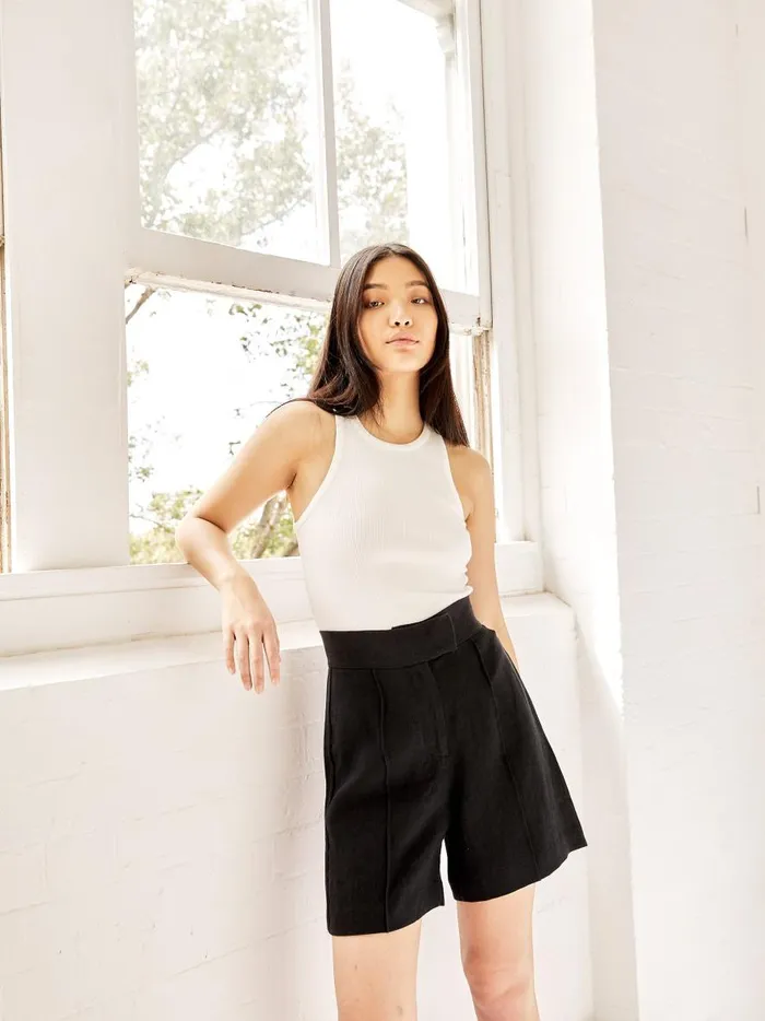Women High Neck Rib Tank Top Ivory The UNDONE Tops