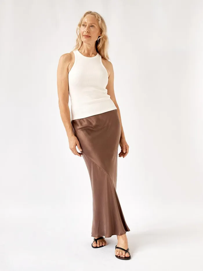 Women High Neck Rib Tank Top Ivory The UNDONE Tops