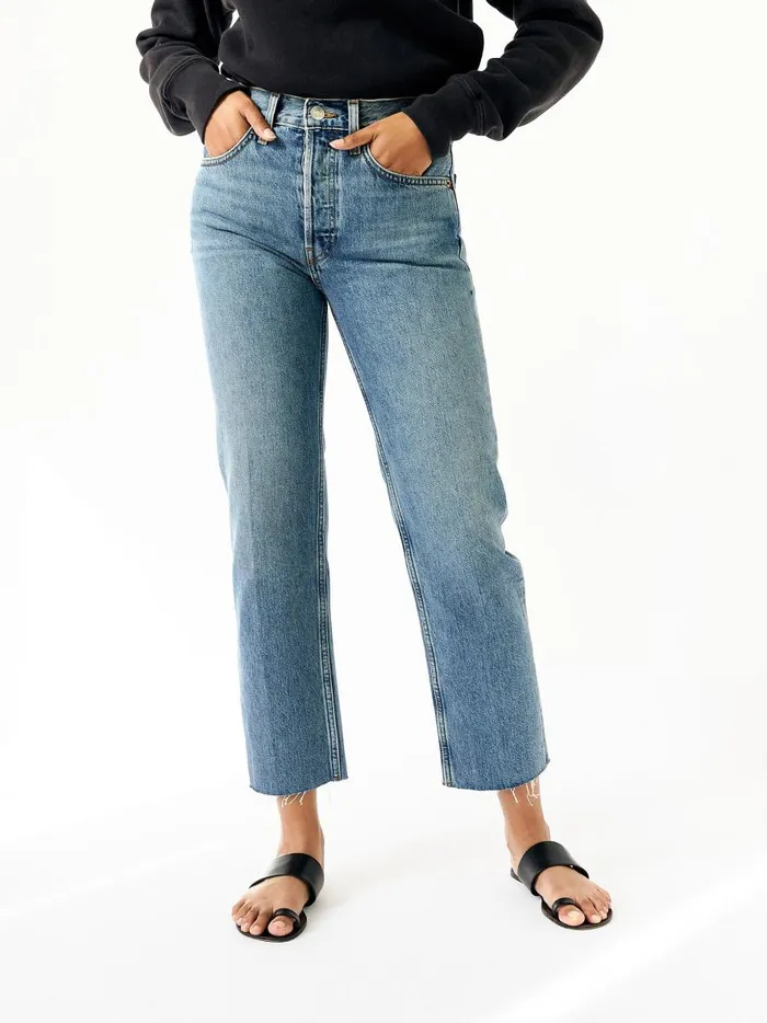 Women High Rise Stove Pipe Straight Leg Jean Medium Vain The UNDONE Denim
