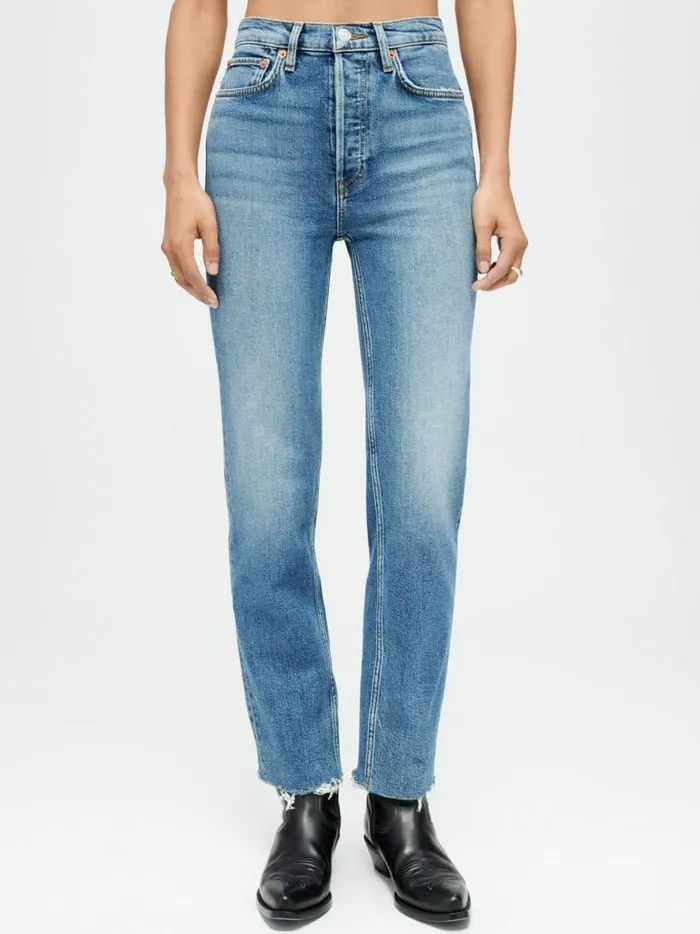 Women High Rise Stove Pipe Straight Leg Jean Mid 70s The UNDONE Denim