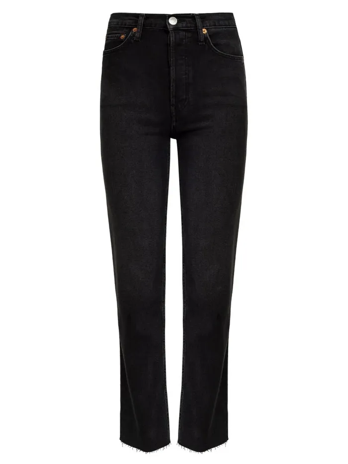 Women High Rise Stove Pipe Straight Leg Jean Washed Noir The UNDONE Denim