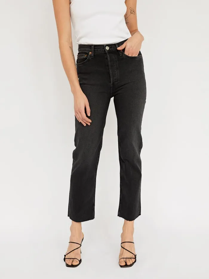Women High Rise Stove Pipe Straight Leg Jean Washed Noir The UNDONE Denim