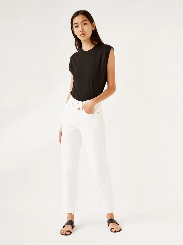 Women High Rise Stove Pipe Straight Leg Jean White The UNDONE Denim