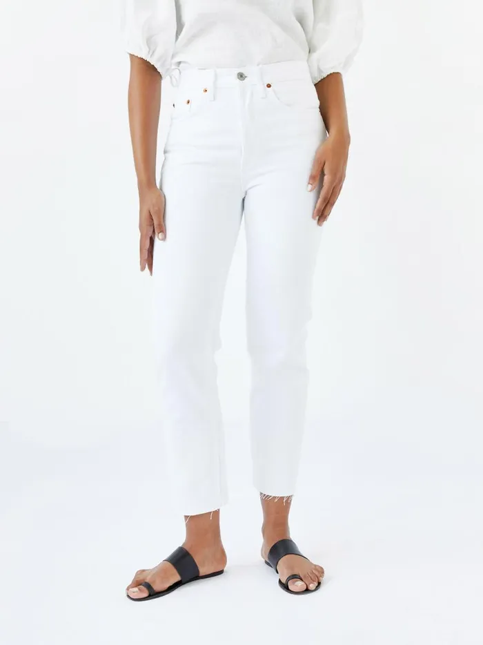 Women High Rise Stove Pipe Straight Leg Jean White The UNDONE Denim