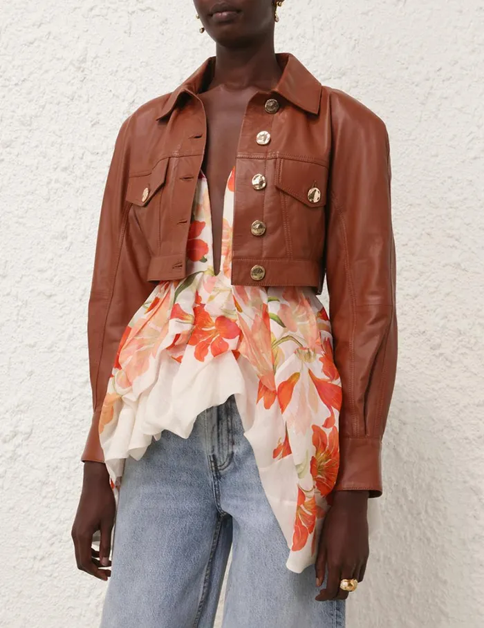 Women Jackets and Coats Zimmermann Tranquillity Leather Jacket Toffee