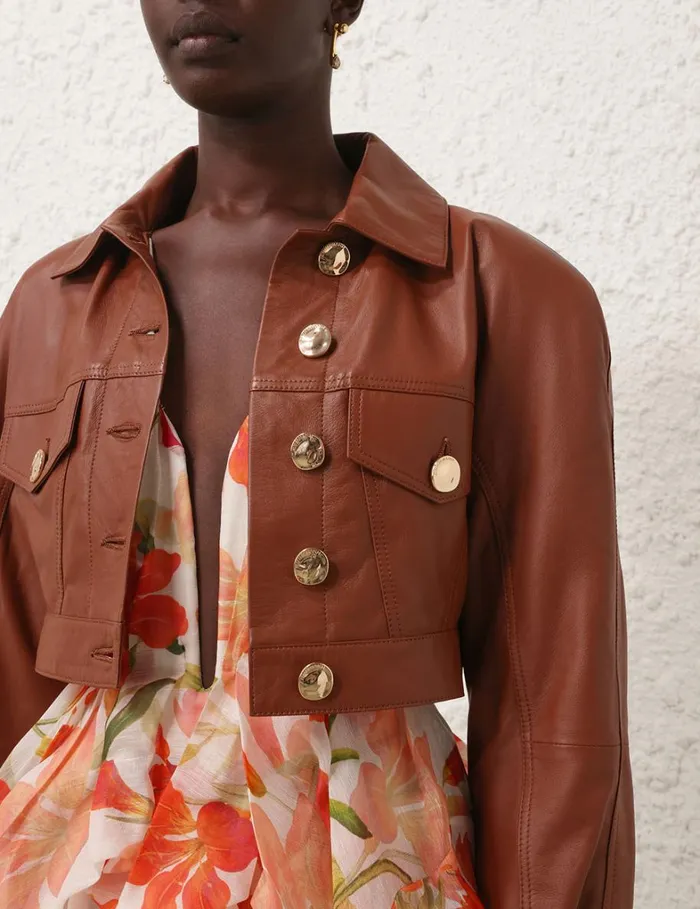 Women Jackets and Coats Zimmermann Tranquillity Leather Jacket Toffee