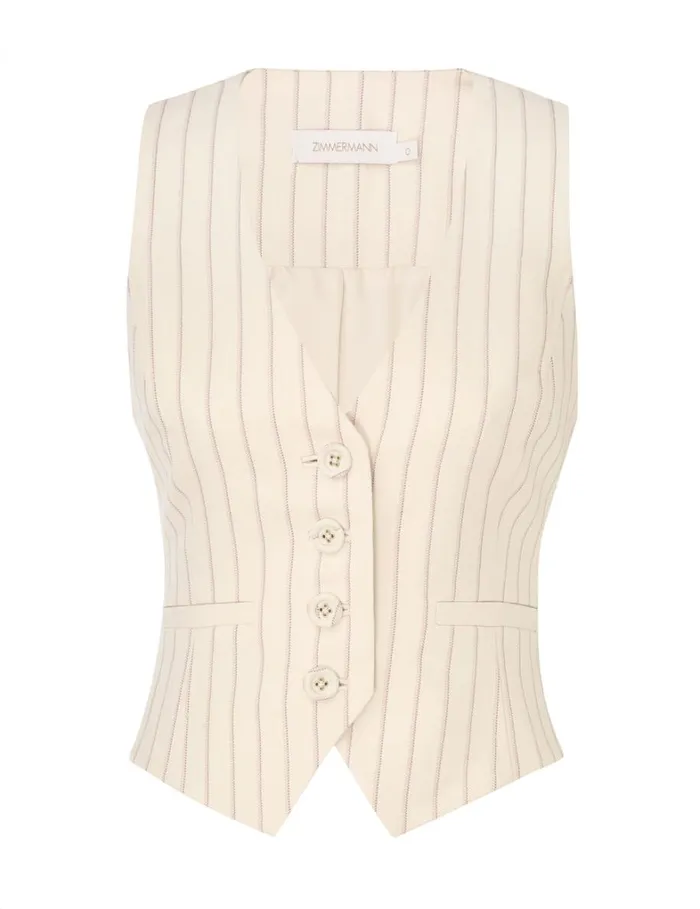 Women Jackets and Coats Zimmermann Tranquillity Waistcoat Cream Pinstripe