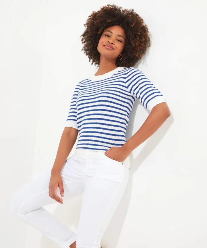 Women Joe Browns Knitwear and Cardigans Jolie Stripe Short Sleeve Knit Top