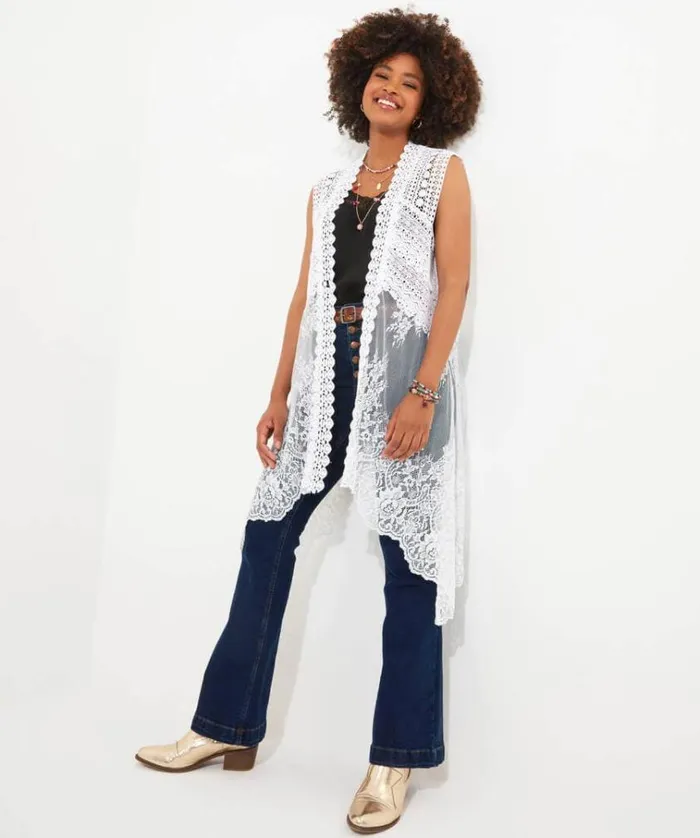 Women Joe Browns Tops Tunics and Blouses Boho Days Sleeveless Lace Kimono