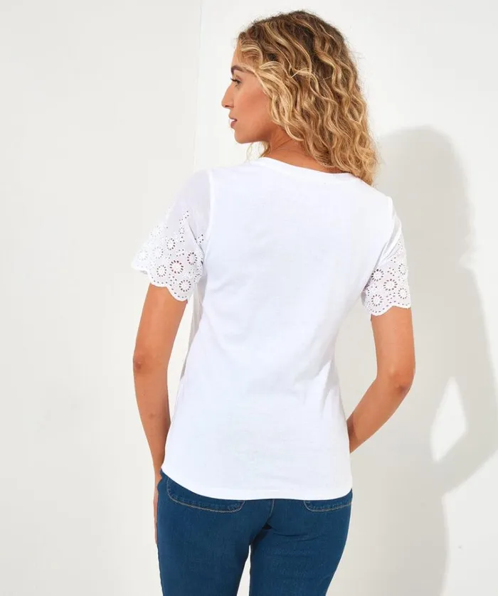 Women Joe Browns Tops Tunics and Blouses Broderie Sleeve Tee Women Joe Browns Tops Tunics and Blouses Broderie Sleeve Tee